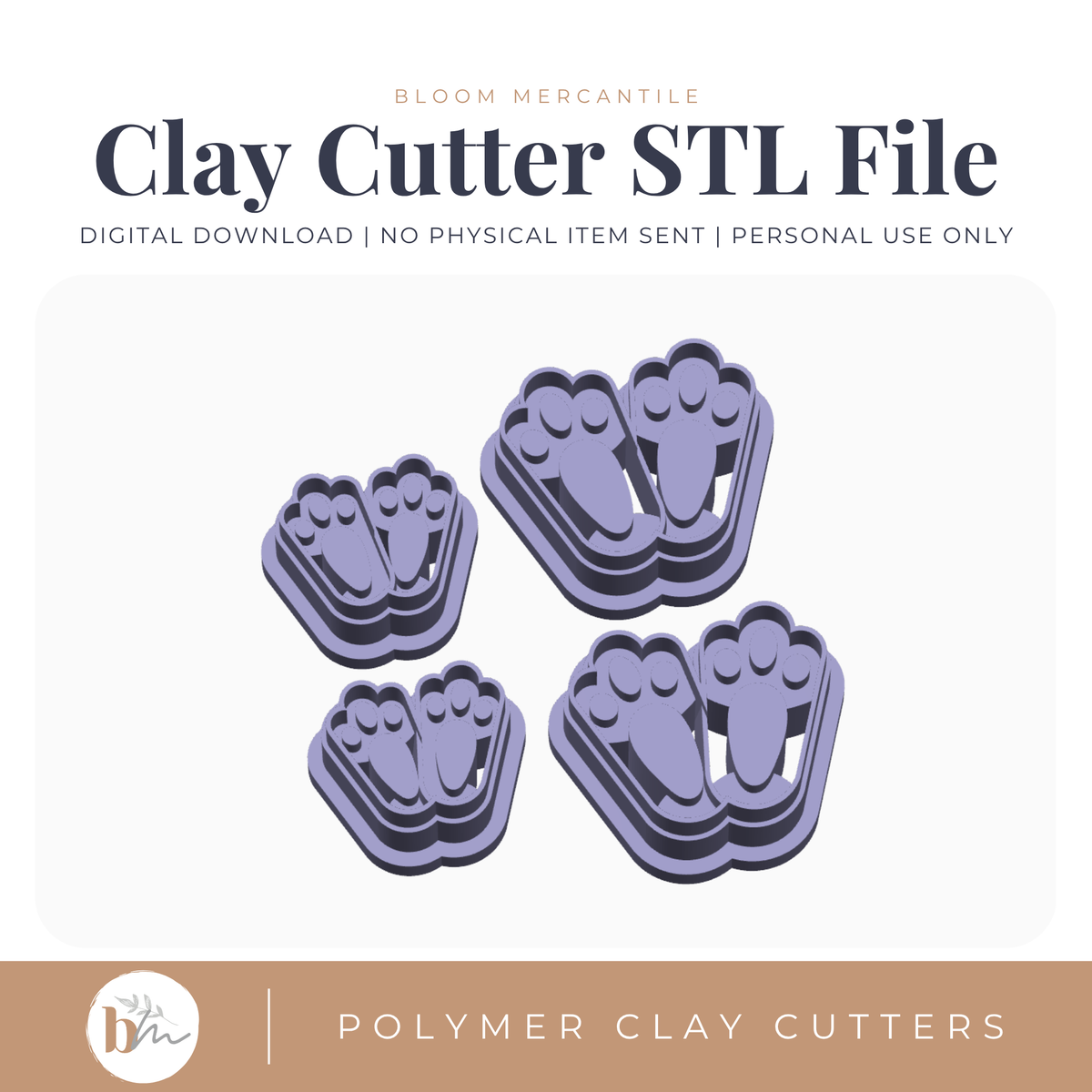 Bunny Feet Mirror Sets - 2 Sizes | Digital STL File | Polymer Clay Tools & Cutters