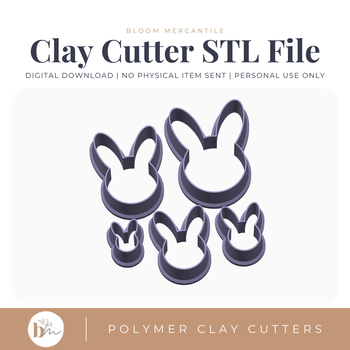 Bunny Head - 5 Sizes | Digital STL File | Polymer Clay Tools & Cutters