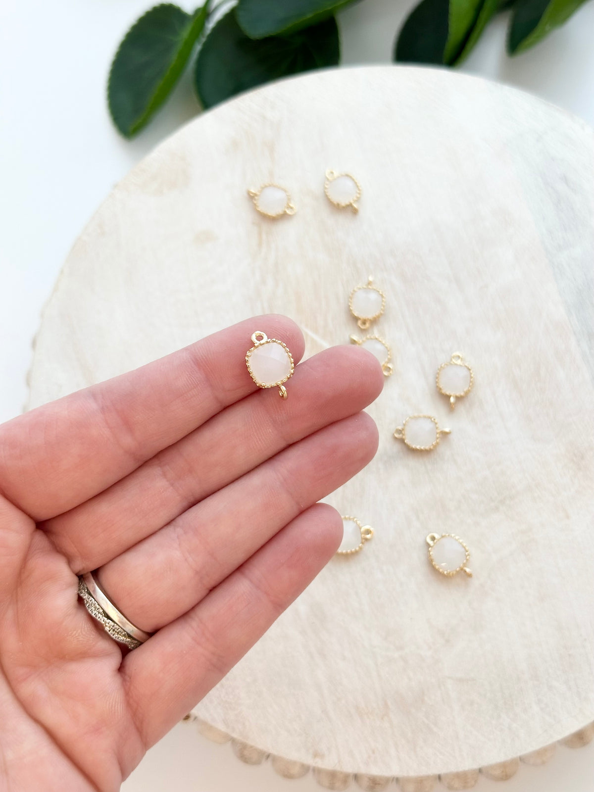 Opaque Faceted Glass Square Connector Charm - Gold (10pc)