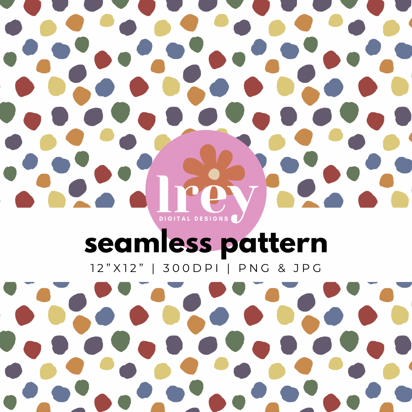 Colorful Abstract Dots - Muted Rainbow | Digital Seamless Pattern | PNG, JPG | Instant Download | Commercial Use Included | LRey Digital Designs | Digital Seamless Pattern