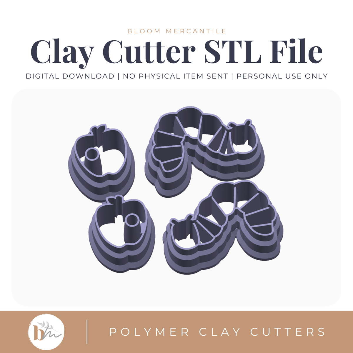 Caterpillar and Apple Mirror Set | Digital STL File | Polymer Clay Tools & Cutters