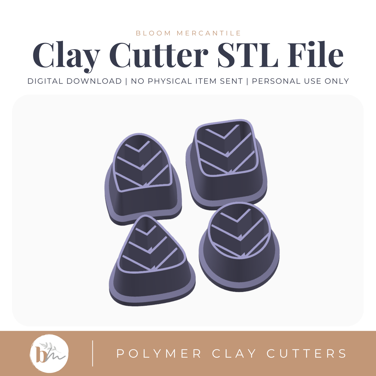 Chevron Shapes Studs - 4 Shapes | Digital STL File | Polymer Clay Tools & Cutters