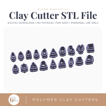 Christmas Microcutters - 19 Shapes | Digital STL File | Polymer Clay Tools & Cutters