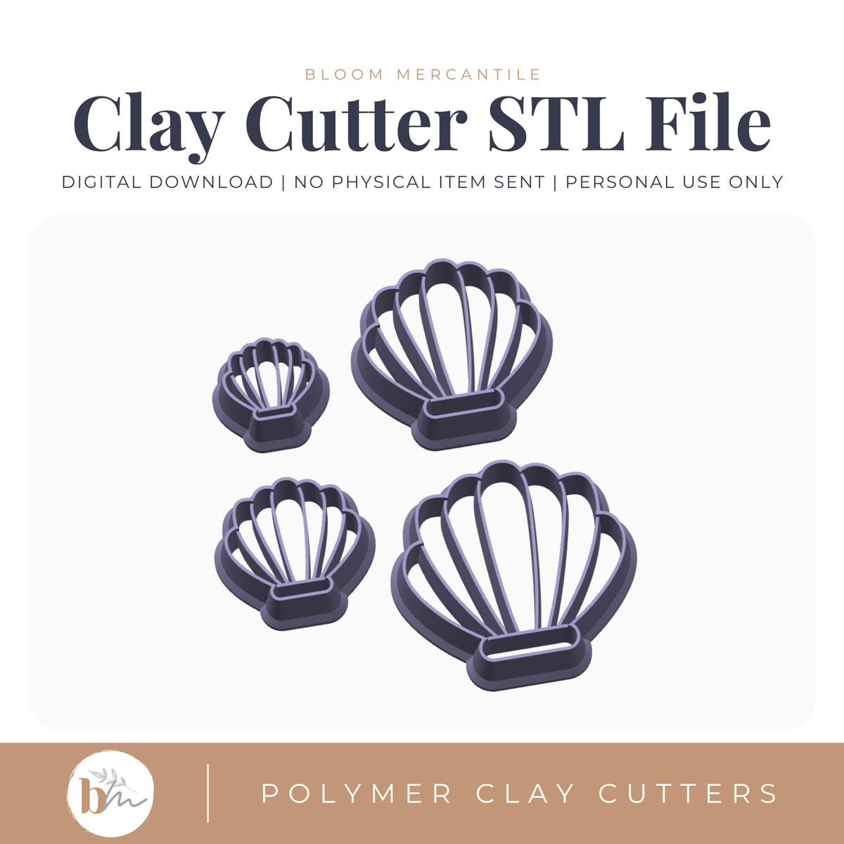 Clam Shell - 4 Sizes | Digital STL File | Polymer Clay Tools & Cutters