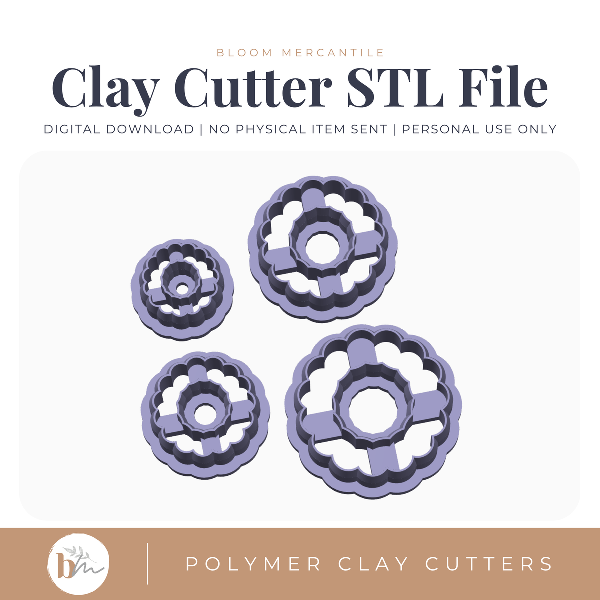 Classic Holiday Wreath - 4 Sizes | Digital STL File | Polymer Clay Tools & Cutters