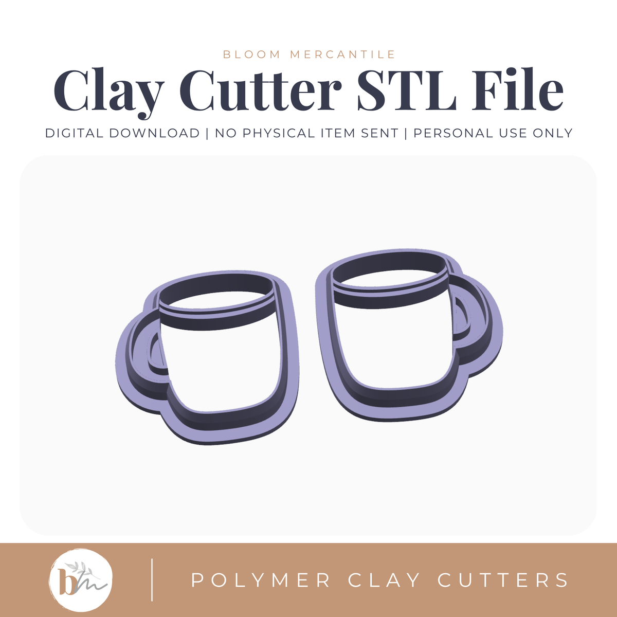 Coffee Mug Mirror Set - 4 Sizes | Digital STL File | Polymer Clay Tools & Cutters