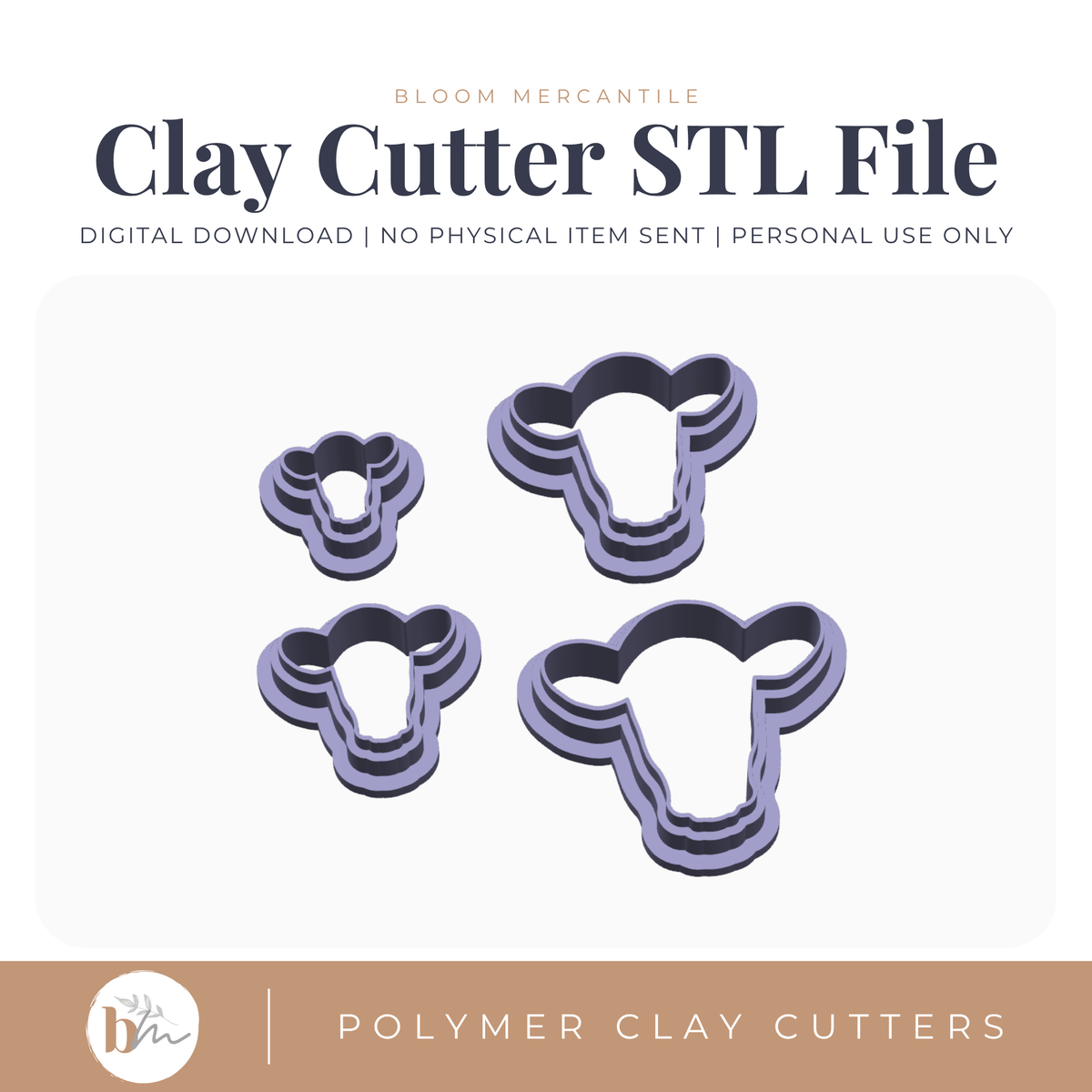 Cow Head - 4 Sizes | Digital STL File | Polymer Clay Tools & Cutters