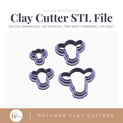 Cow Head - 4 Sizes | Digital STL File | Polymer Clay Tools & Cutters