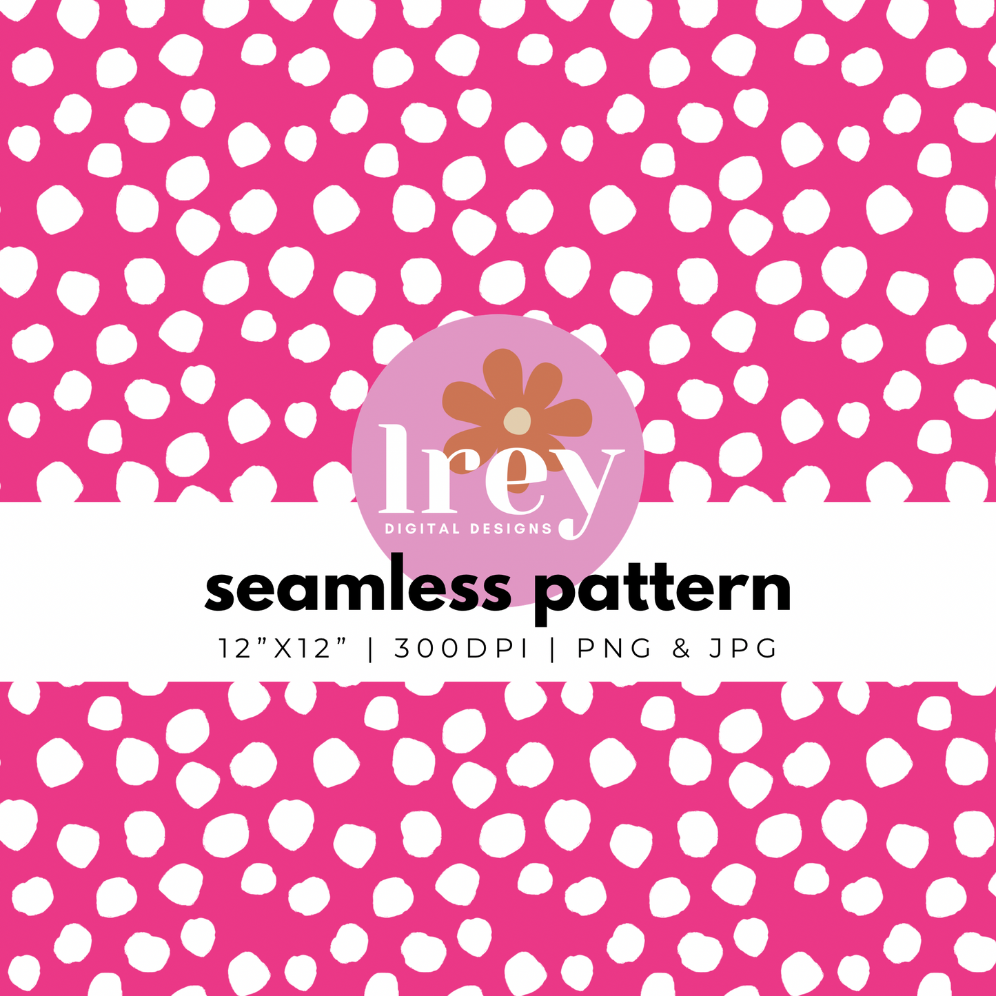 Abstract Dots - White on Hot Pink | Digital Seamless Pattern | PNG, JPG | Instant Download | Commercial Use Included | LRey Digital Designs | Digital Seamless Pattern