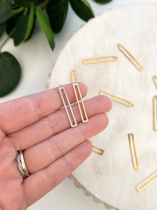 Skinny Open Rectangle Charm - Gold or Silver (10pc)