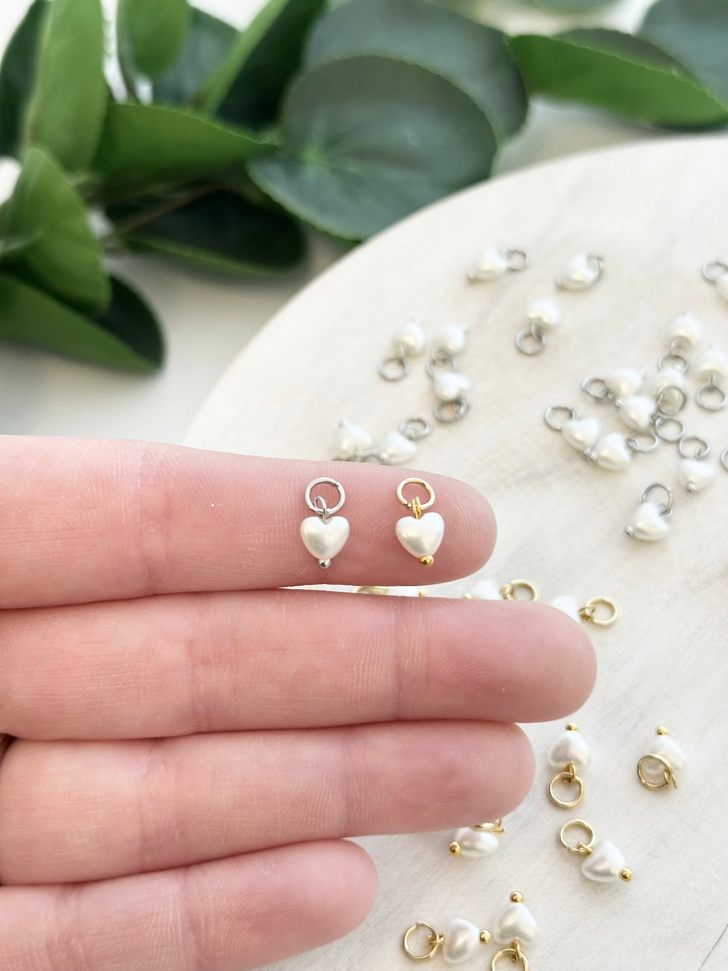 Micro Heart Pearl Charms - Gold or Silver (10pc)