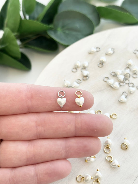 Micro Heart Pearl Charms - Gold or Silver (10pc)