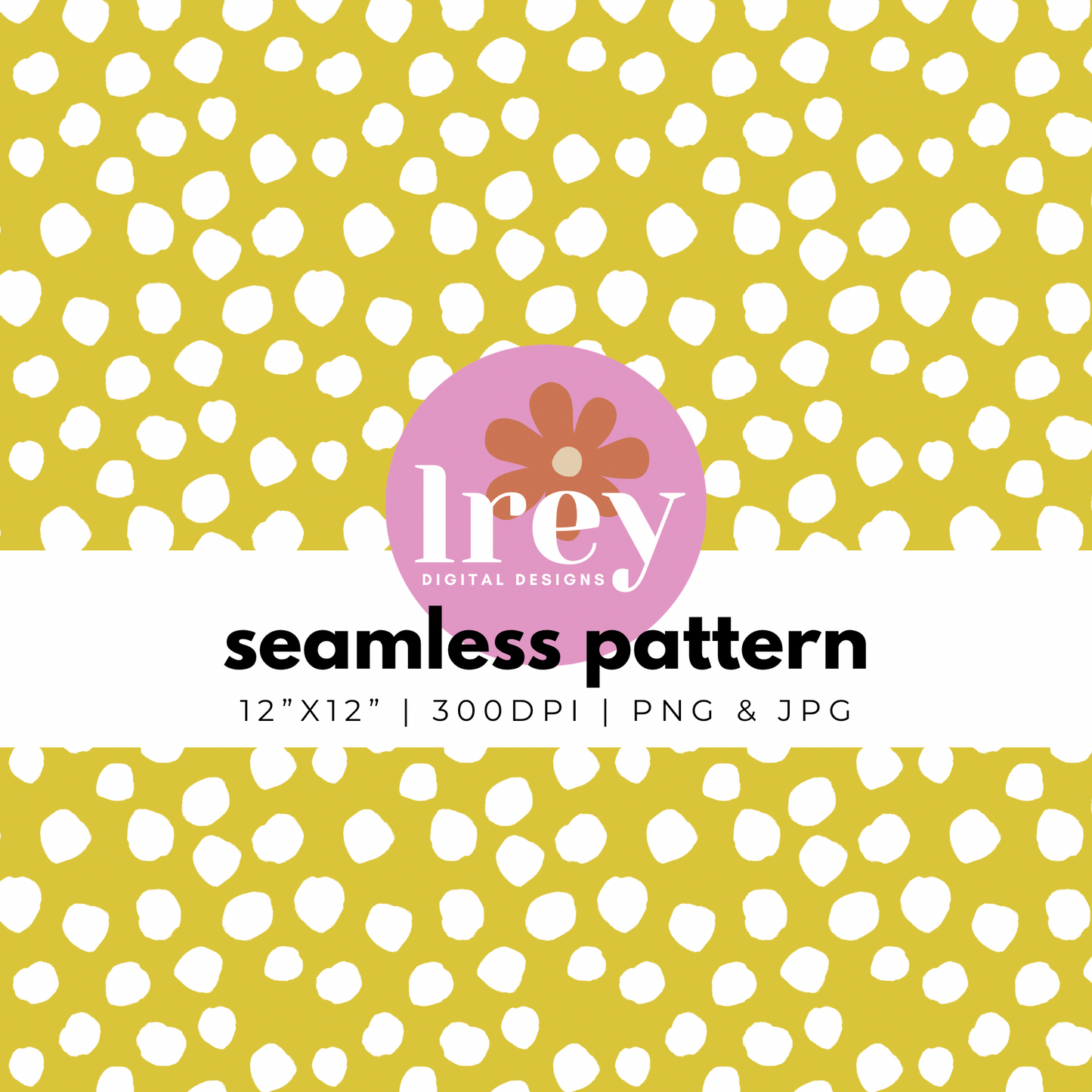 Abstract Dots - White on Sunflower Yellow | Digital Seamless Pattern | PNG, JPG | Instant Download | Commercial Use Included | LRey Digital Designs | Digital Seamless Pattern