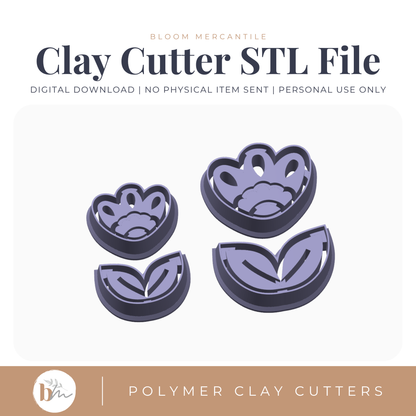 Debossed Tulips and Leaves -2 Sizes | Digital STL File | Polymer Clay Tools & Cutters