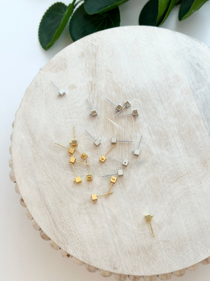 Small Cube Earring Posts - Gold or Silver (10pc)