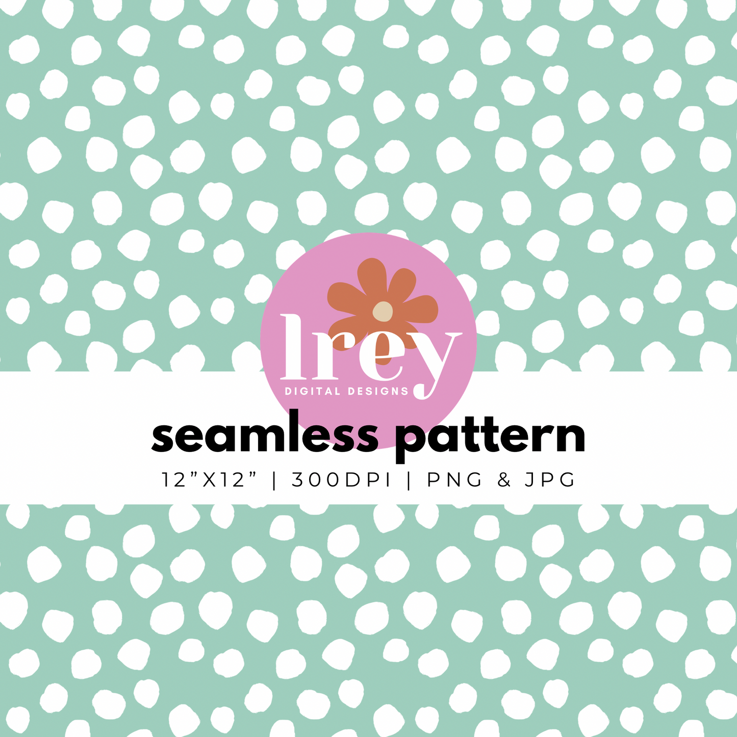 Abstract Dots - White on Mint | Digital Seamless Pattern | PNG, JPG | Instant Download | Commercial Use Included | LRey Digital Designs | Digital Seamless Pattern