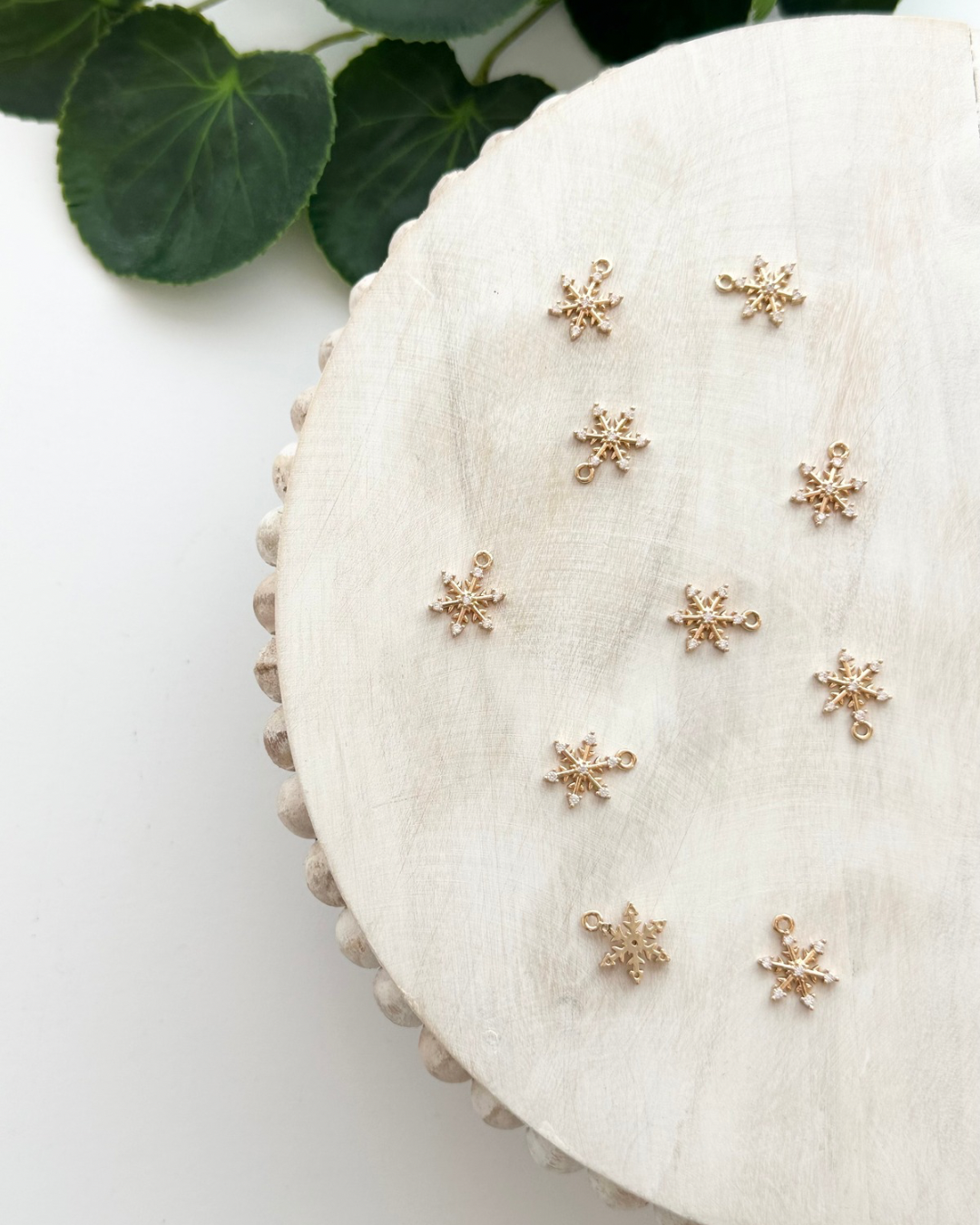 Pave CZ Snowflake Charms - Gold  (10pc)