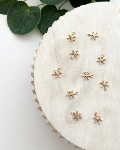 Pave CZ Snowflake Charms - Gold  (10pc)