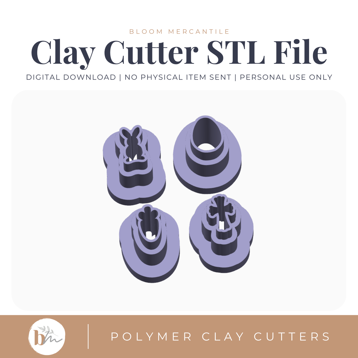 Easter Micro Cutters - Rabbit, Carrot, Egg, Cross | Digital STL File | Polymer Clay Tools & Cutters