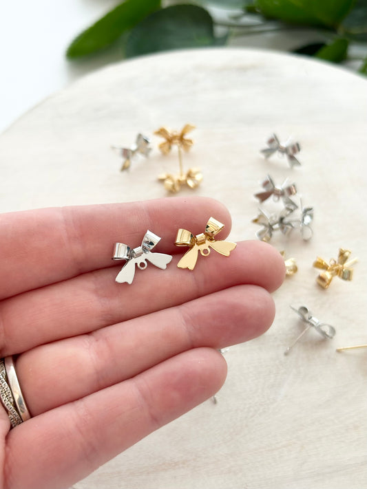 Smooth Bow Earring Posts - Gold or Silver (10pc)
