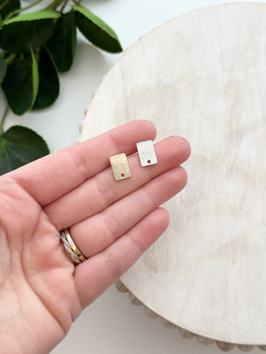 Brushed Rectangle Earring Post - Gold or Silver (10pc)
