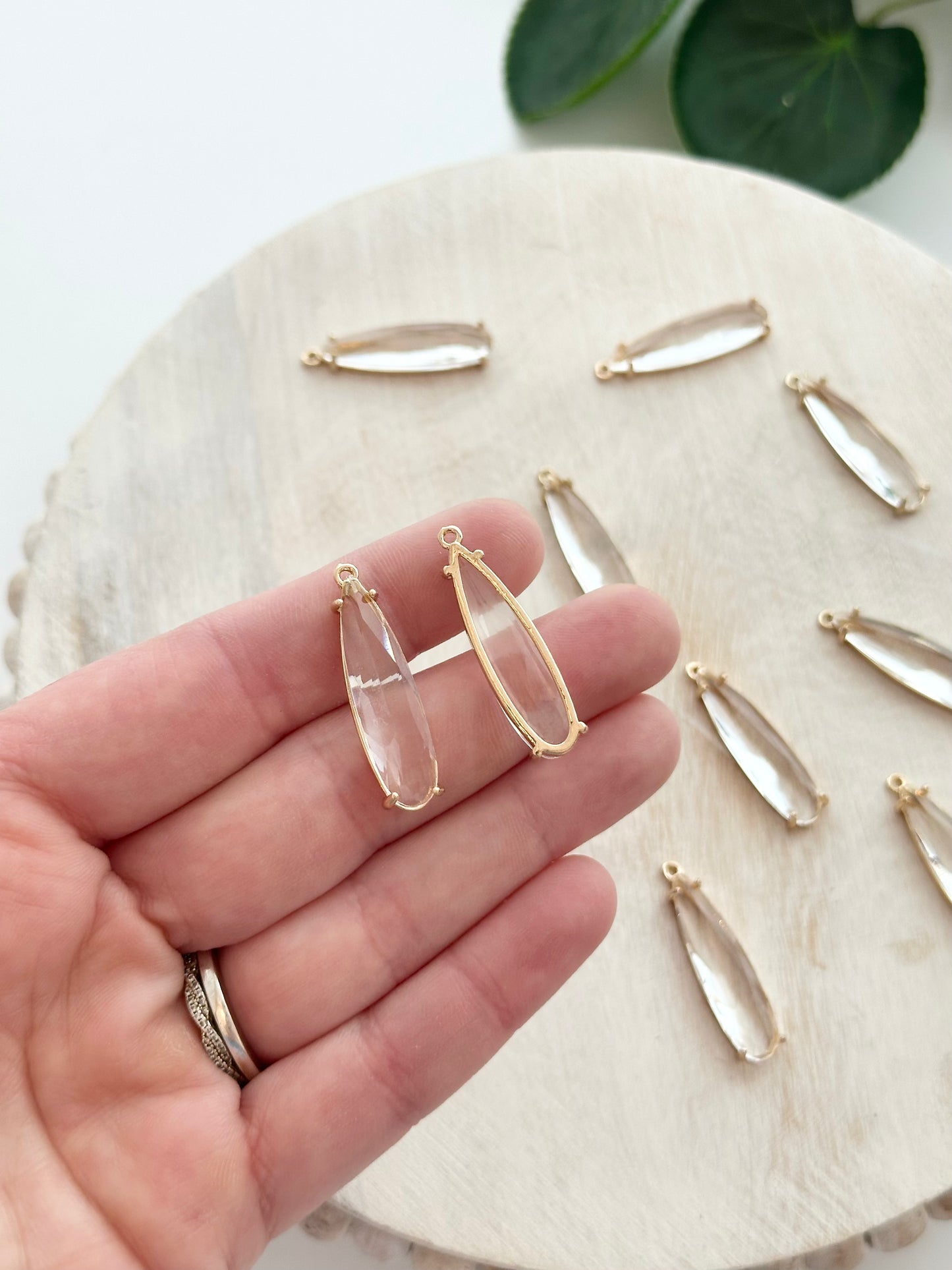 Long Glass Teardrop Charm - Gold (10pc)