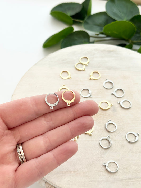 Huggie Leverback Earring Post - Gold or Silver (10pc)