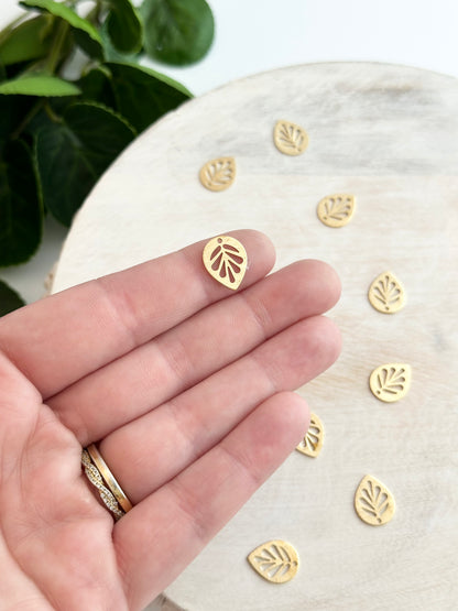 Laser Cut Mini Leaf Charm - Gold or Silver (10pc)