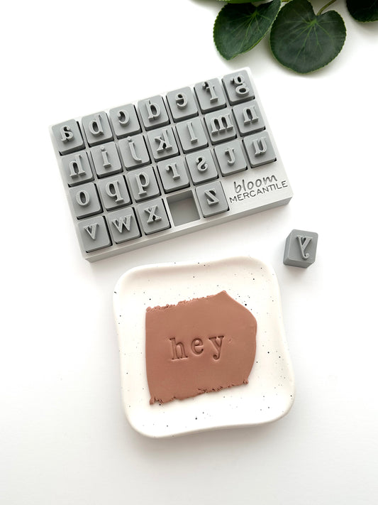 1/2" Serif Font Lowercase Letter Stamps and Container | Polymer Clay Stamps