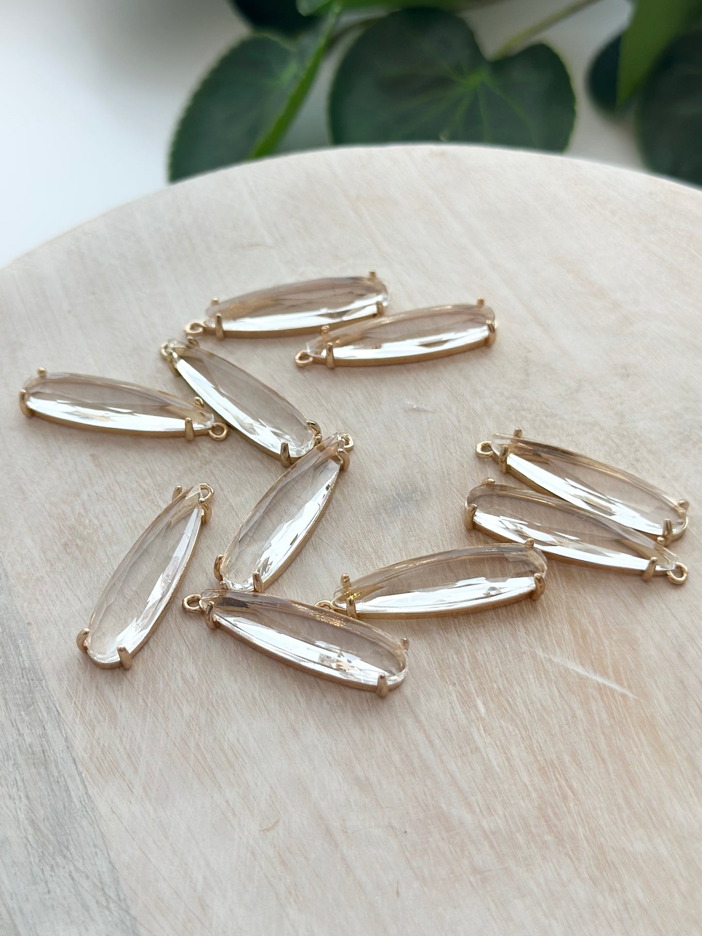 Long Glass Teardrop Charm - Gold (10pc)