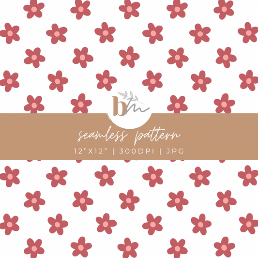 Rust and Pink Retro Flowers | Digital Seamless Pattern