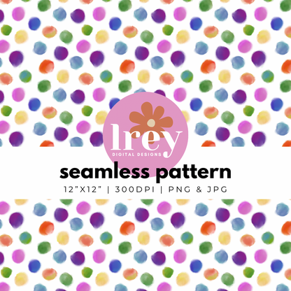 Watercolor Abstract Dots - Rainbow | Digital Seamless Pattern | PNG, JPG | Instant Download | Commercial Use Included | LRey Digital Designs | Digital Seamless Pattern