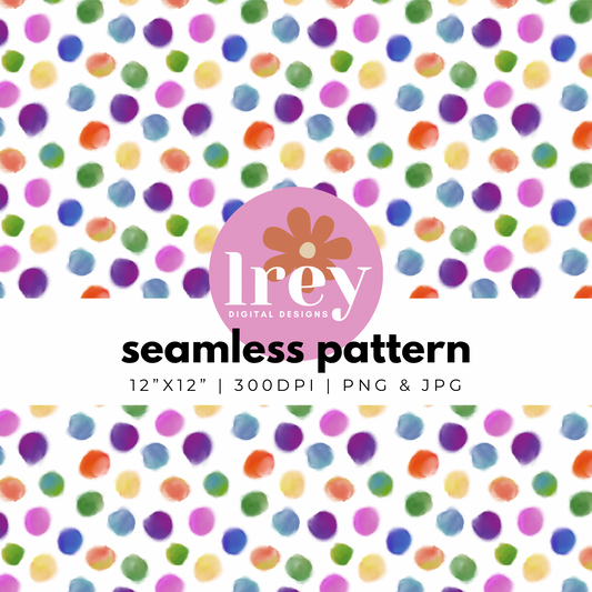 Watercolor Abstract Dots - Rainbow | Digital Seamless Pattern | PNG, JPG | Instant Download | Commercial Use Included | LRey Digital Designs | Digital Seamless Pattern