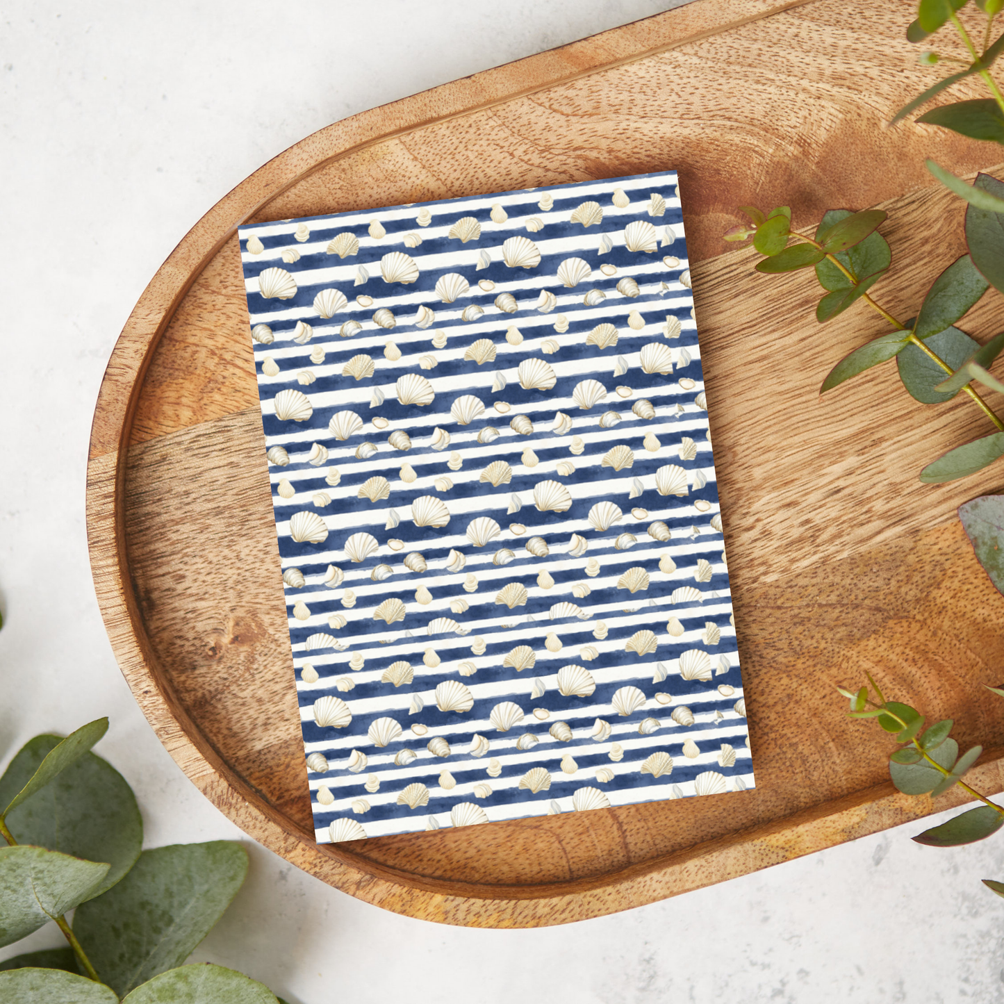 Shells on Watercolor Blue Stripes | JN048 | Image Transfer Paper