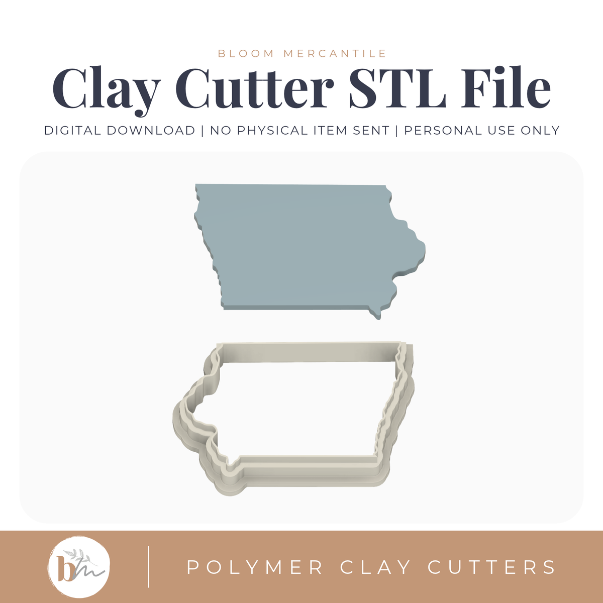 Iowa State Silhouette - 4 Sizes digital STL polymer clay cutter