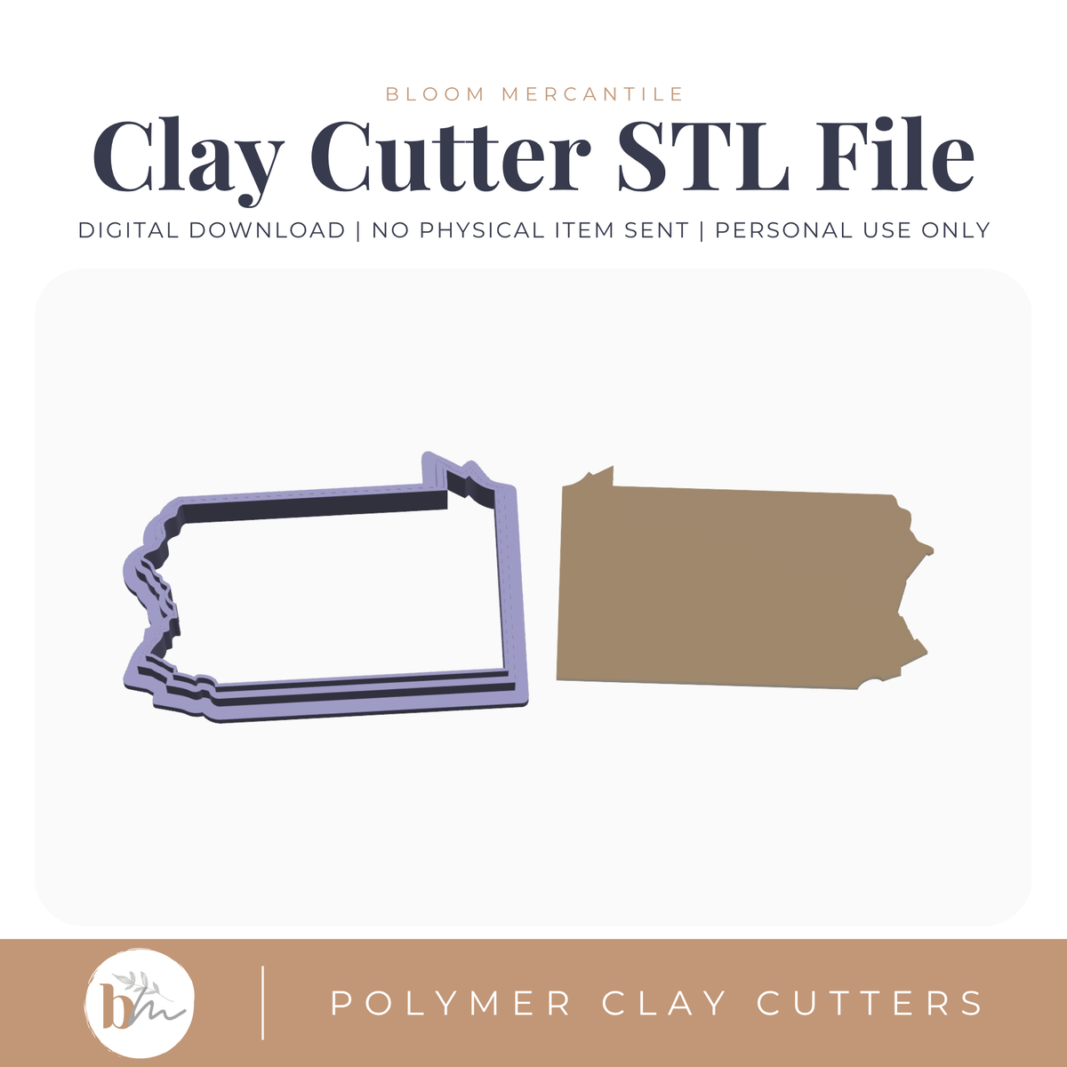 Pennsylvania State Silhouette - 4 Sizes STL polymer clay cutter
