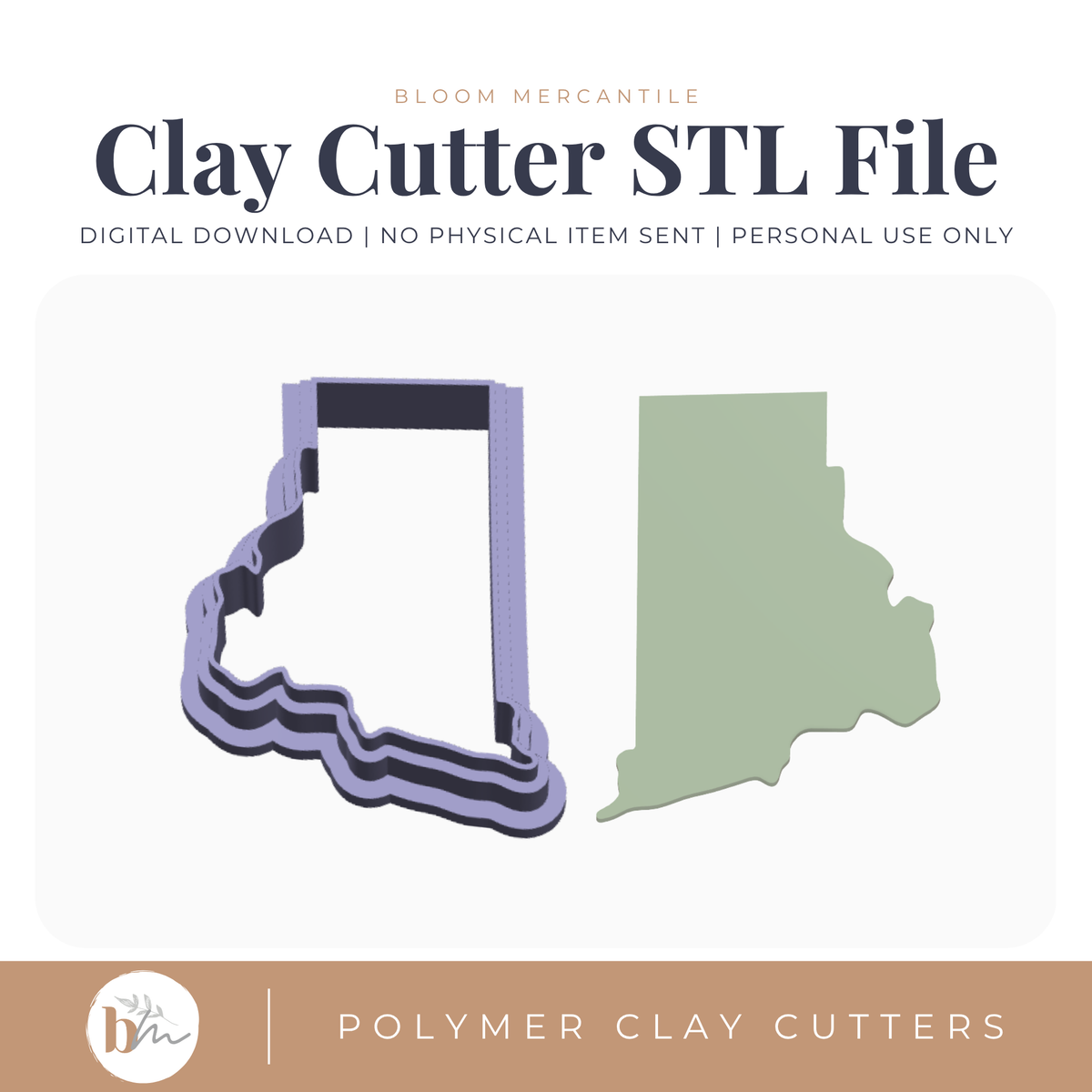 Rhode Island State Silhouette - 4 Sizes | Digital STL File | Polymer Clay Tools & Cutters