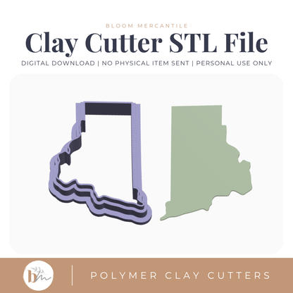 Rhode Island State Silhouette - 4 Sizes | Digital STL File | Polymer Clay Tools & Cutters