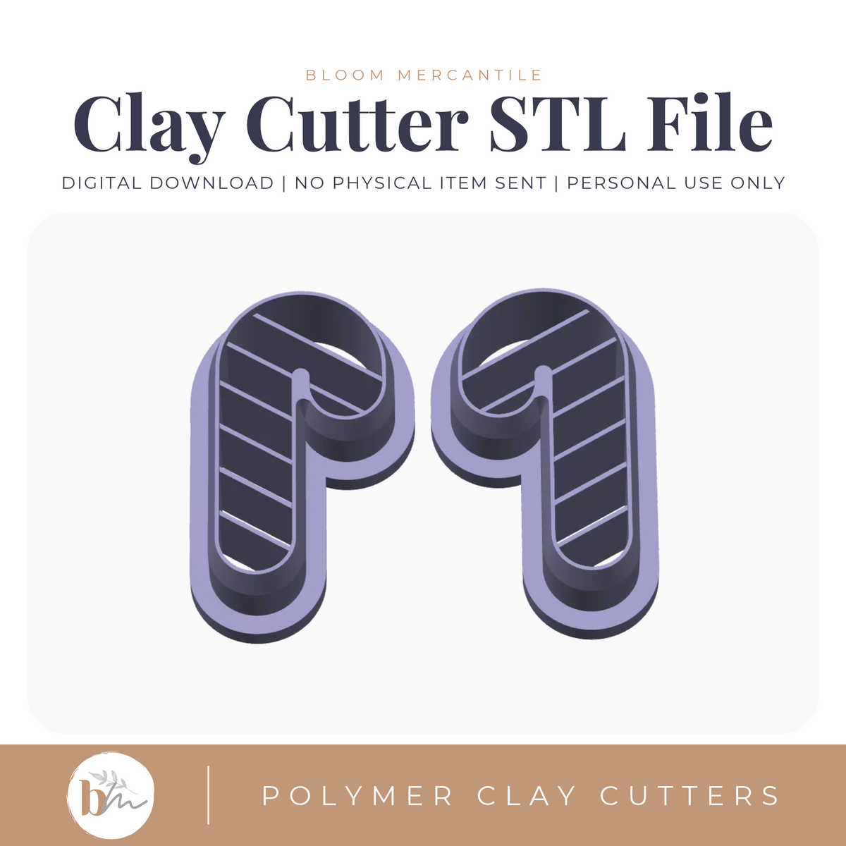 Embossed Striped Candy Cane Set - 5 Sizes | Digital STL File | Polymer Clay Tools & Cutters