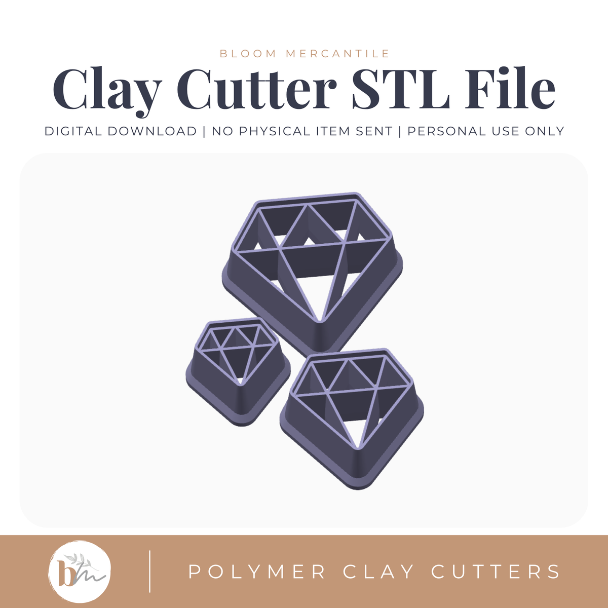 Faceted Diamond Jewel - 3 Sizes STL file