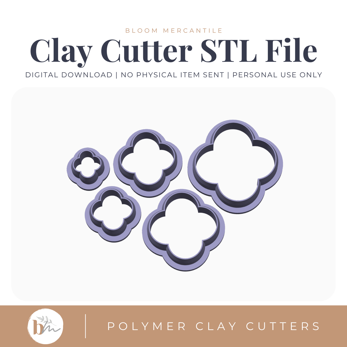 Four Petal Flowers - 5 Sizes STL cutter preview
