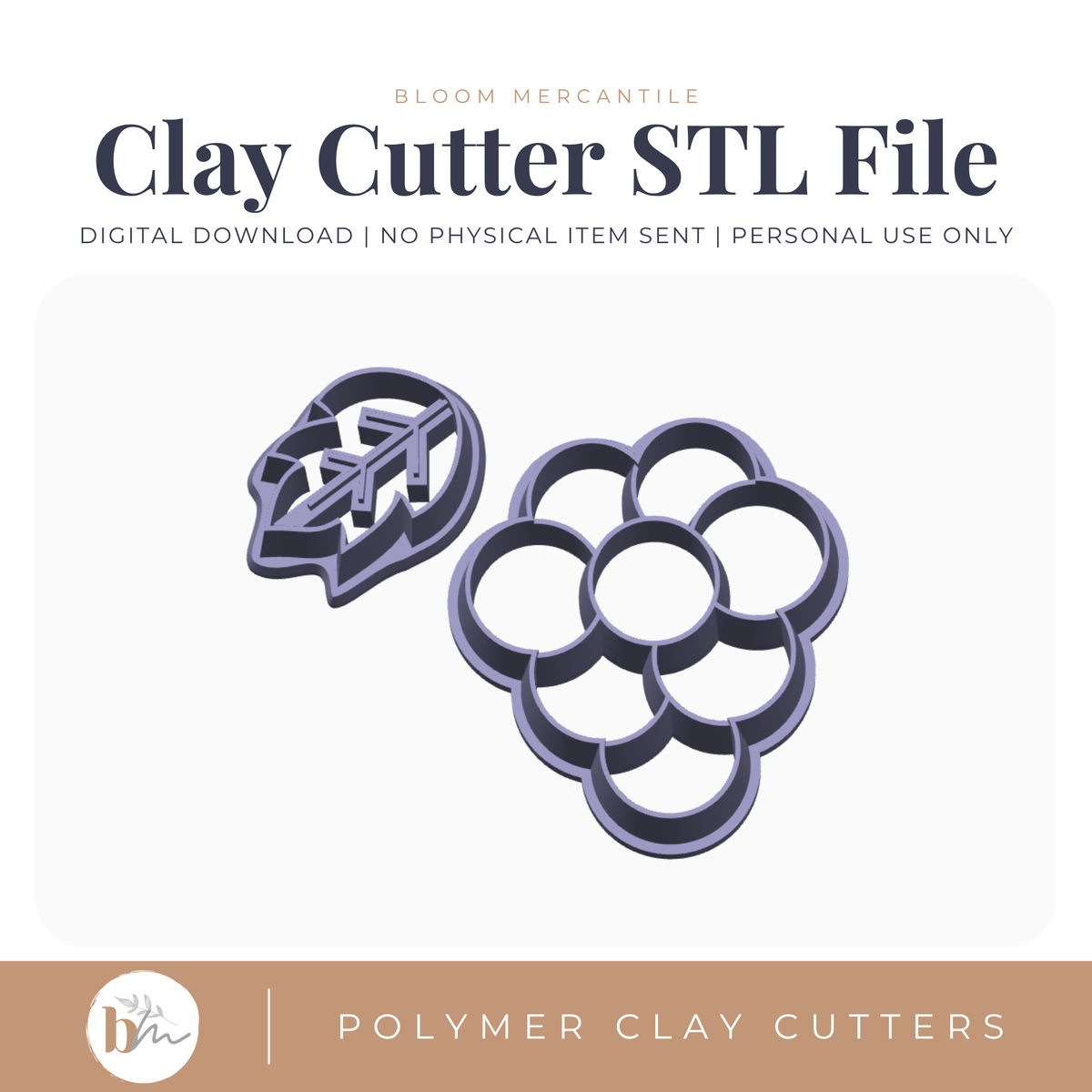 Grapes with Leaf - 5 Sizes STL cutter preview