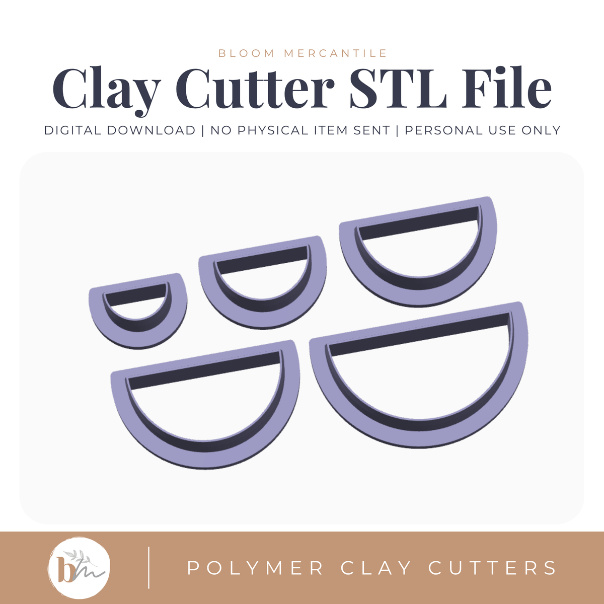 Half Circle, Semi Circle - 5 Sizes STL cutter preview