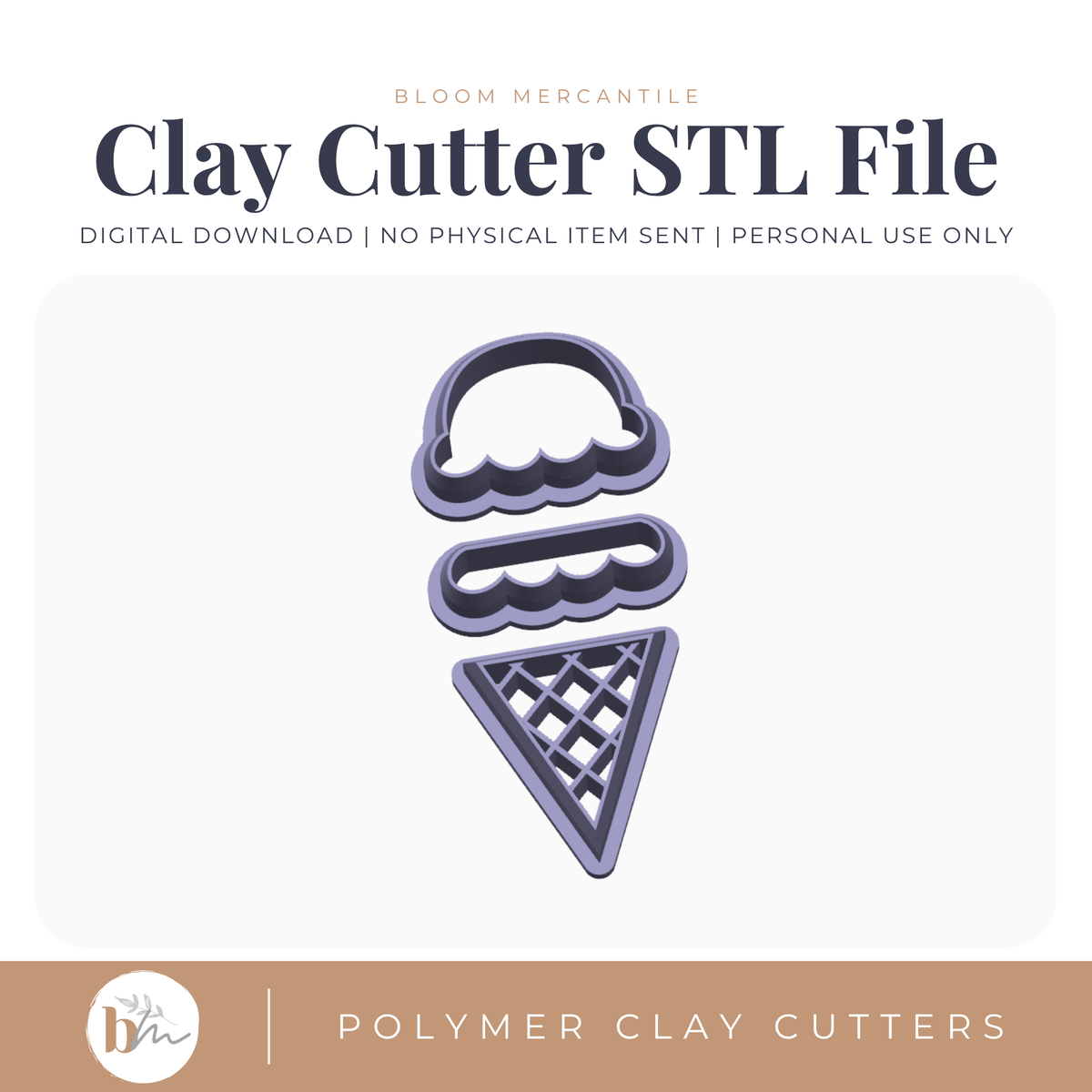 Ice Cream Cone 3pc Set | Digital STL File | Polymer Clay Tools & Cutters