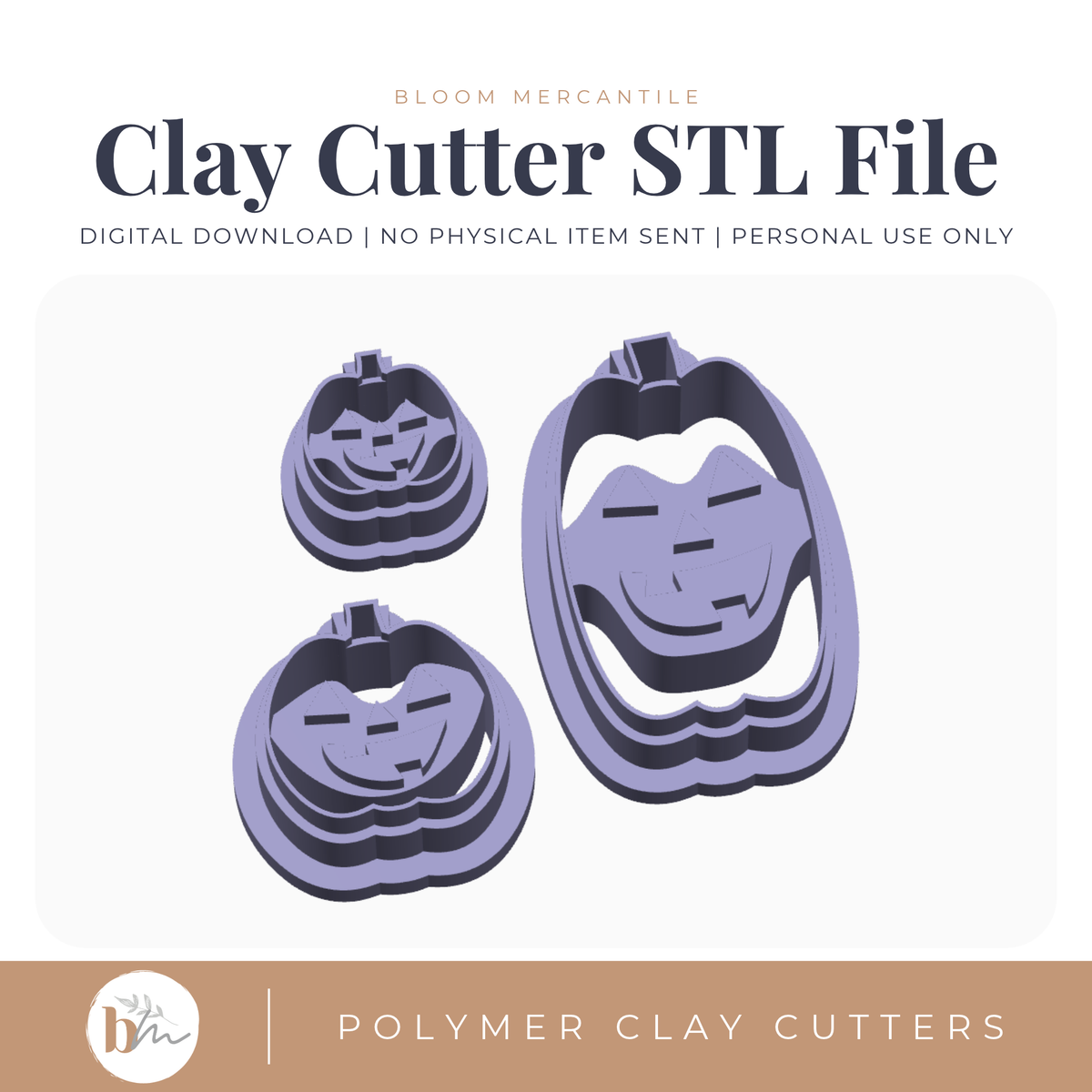 Jack O'Lantern - 3 Sizes digital STL polymer clay cutter