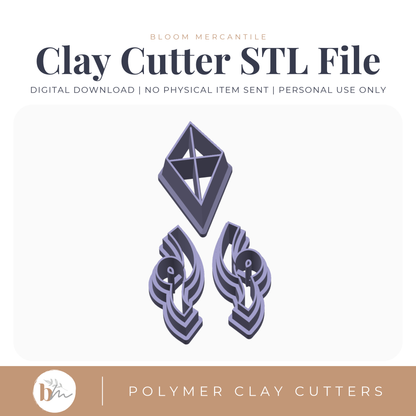 Kite and String 3pc Set digital STL polymer clay cutter