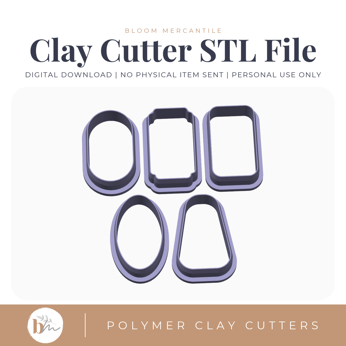 Large Basic Shape Dangles - 5 Designs digital STL polymer clay cutter