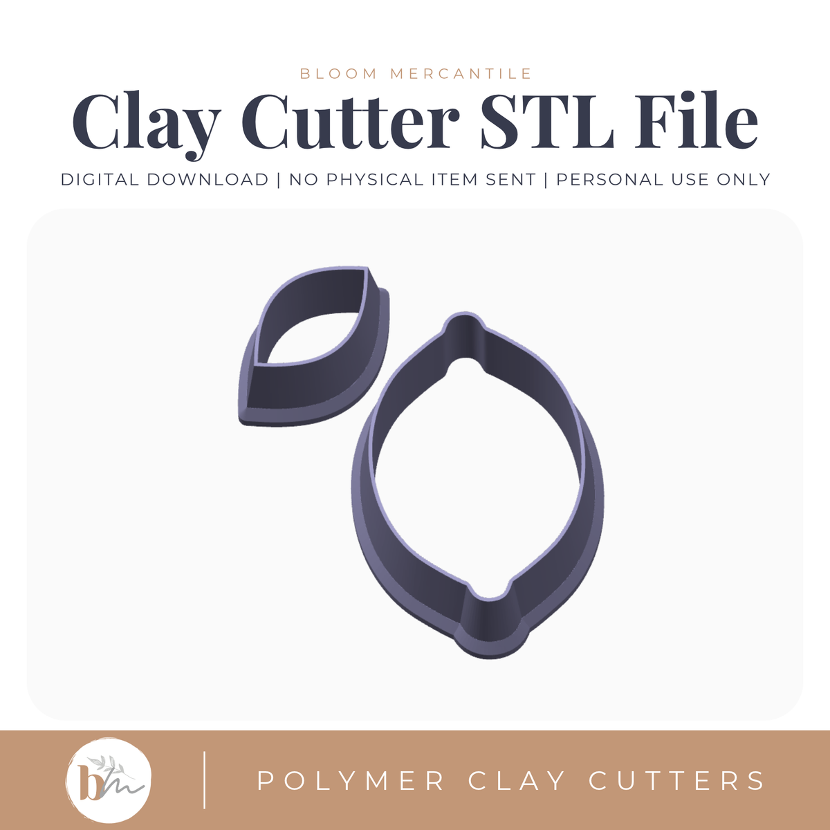 Lemon with Leaf Set - 4 Sizes digital STL polymer clay cutter