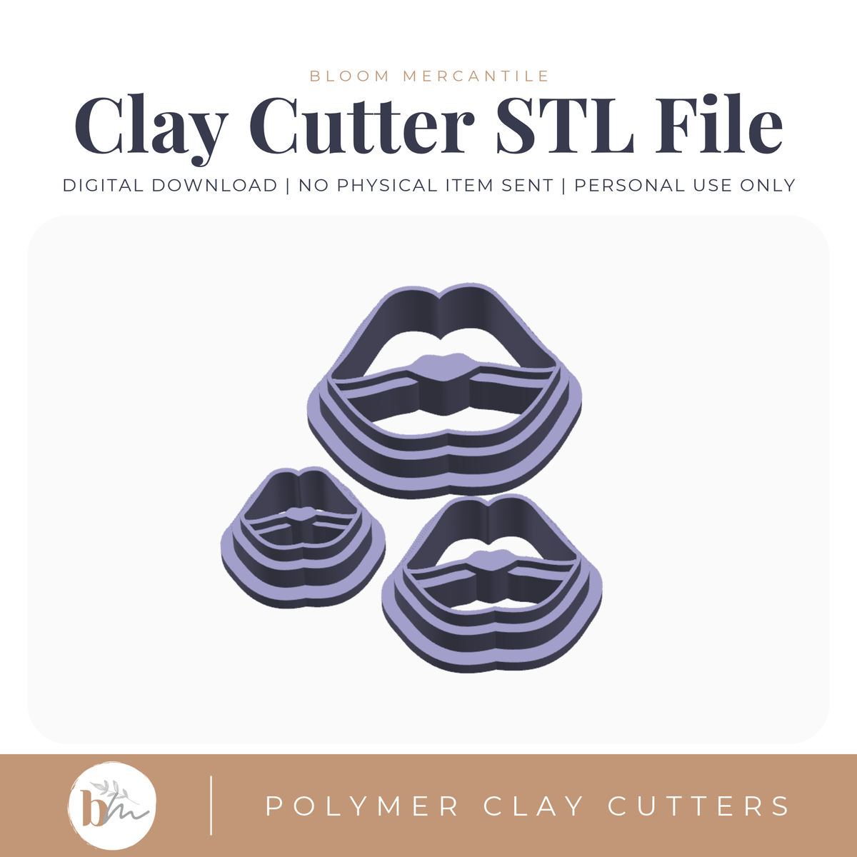 Lips - 3 Sizes digital STL polymer clay cutter