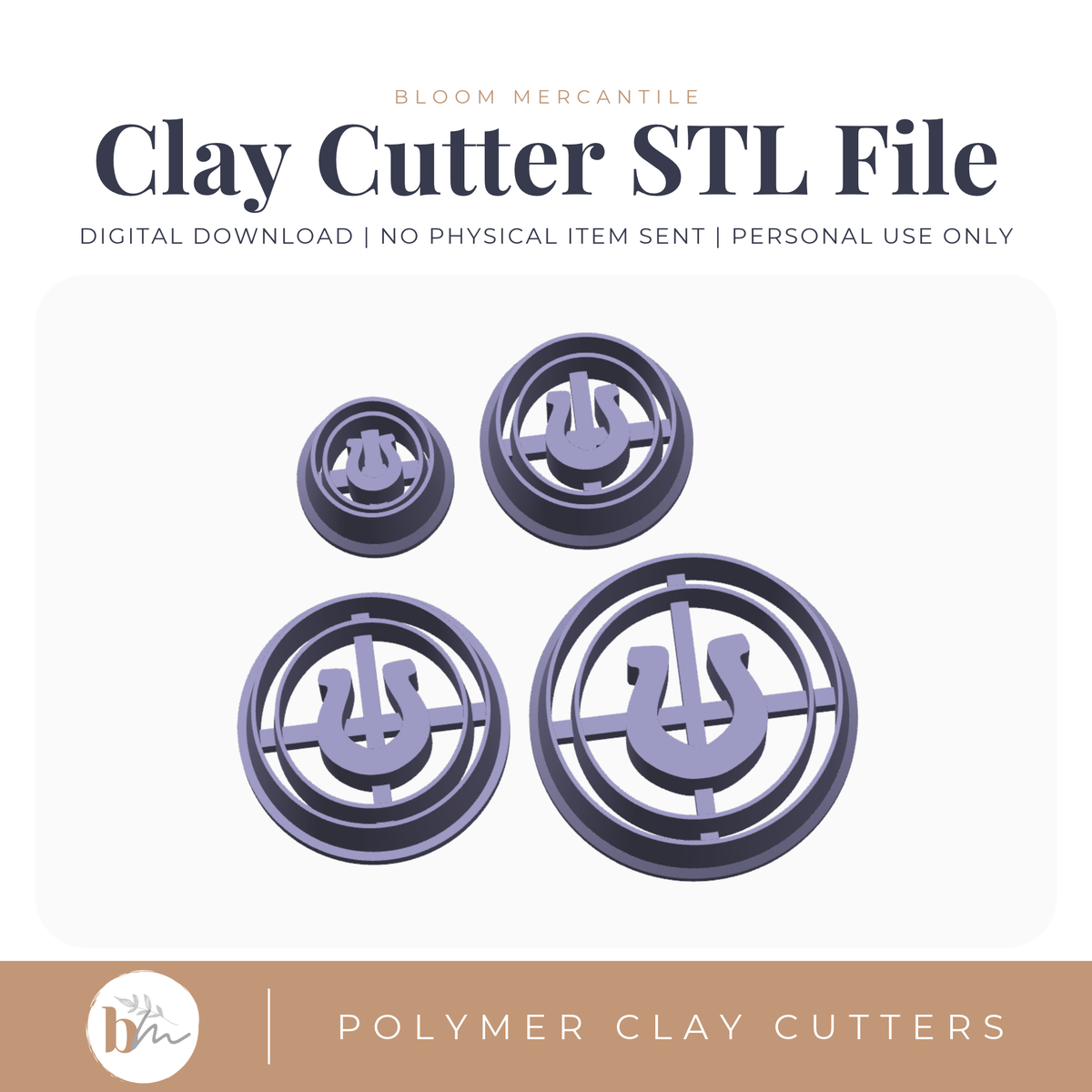 Lucky Coin - Horseshoe - 4 Sizes digital STL polymer clay cutter